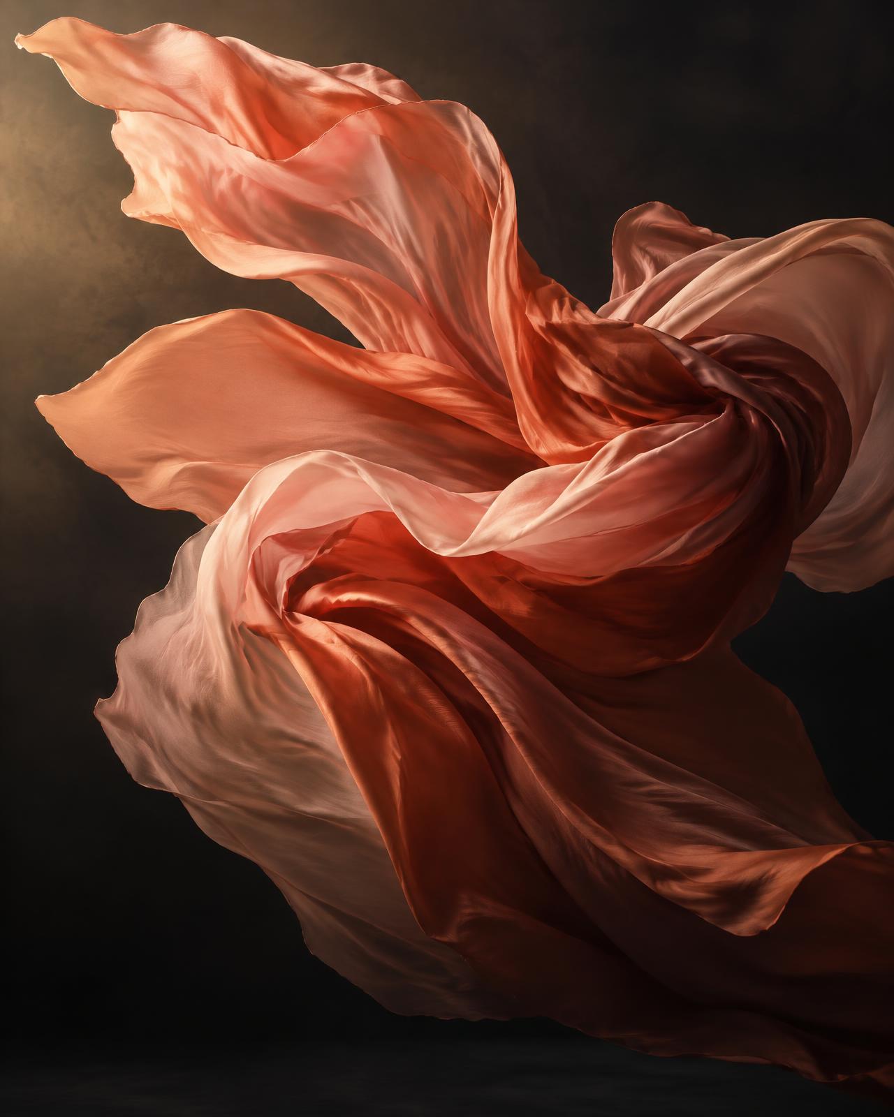 Flowing coral fabric in an editorial portfolio gallery